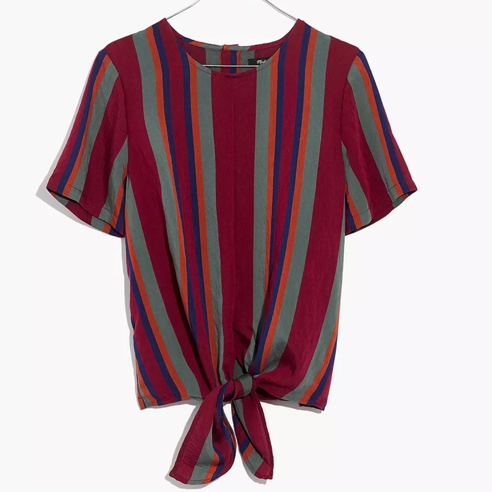 Madewell Button-Back Tie Tee in Rosalinda Stripe